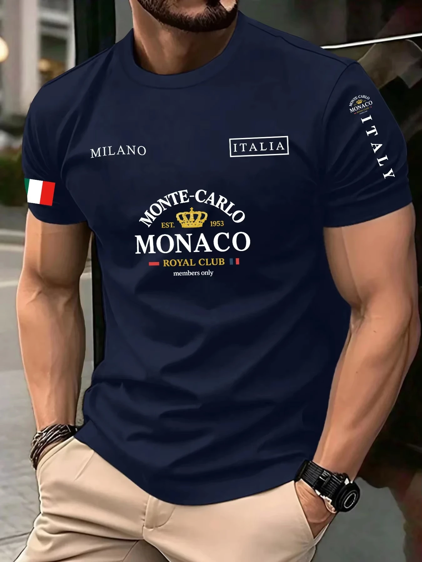 Street Fashion Monaco - Camiseta Casual para Hombre con Estampado