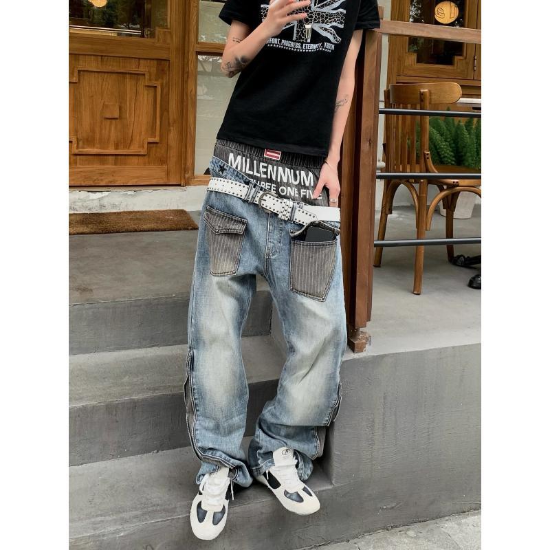 Street Fashion Boy - Pantalones Vaqueros de Diseño Patchwork para