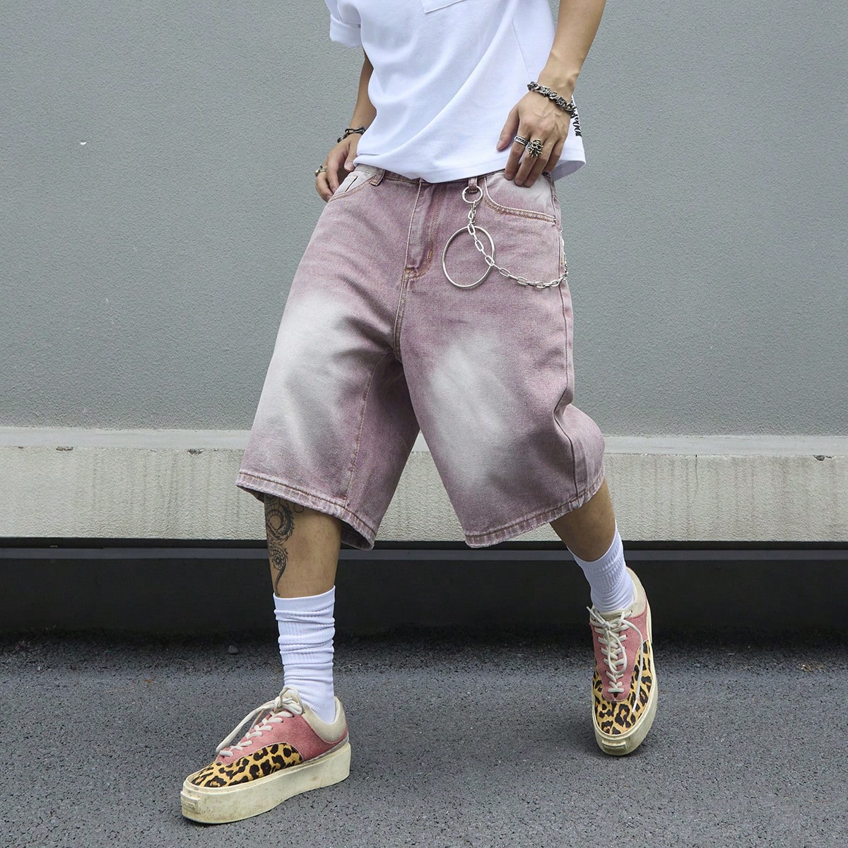 Street Fashion Baggy - Pantalones Cortos de Mezclilla Degradados Rosados