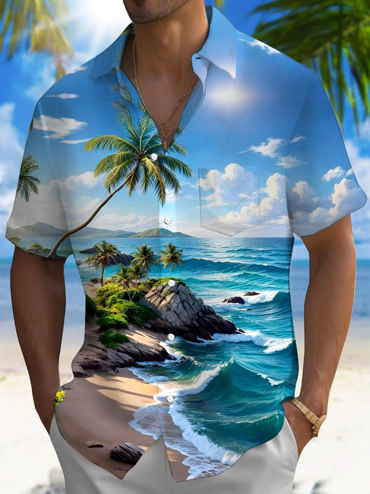 Street Fashion Walking - Nueva Camisa Hawaiana de Manga Corta